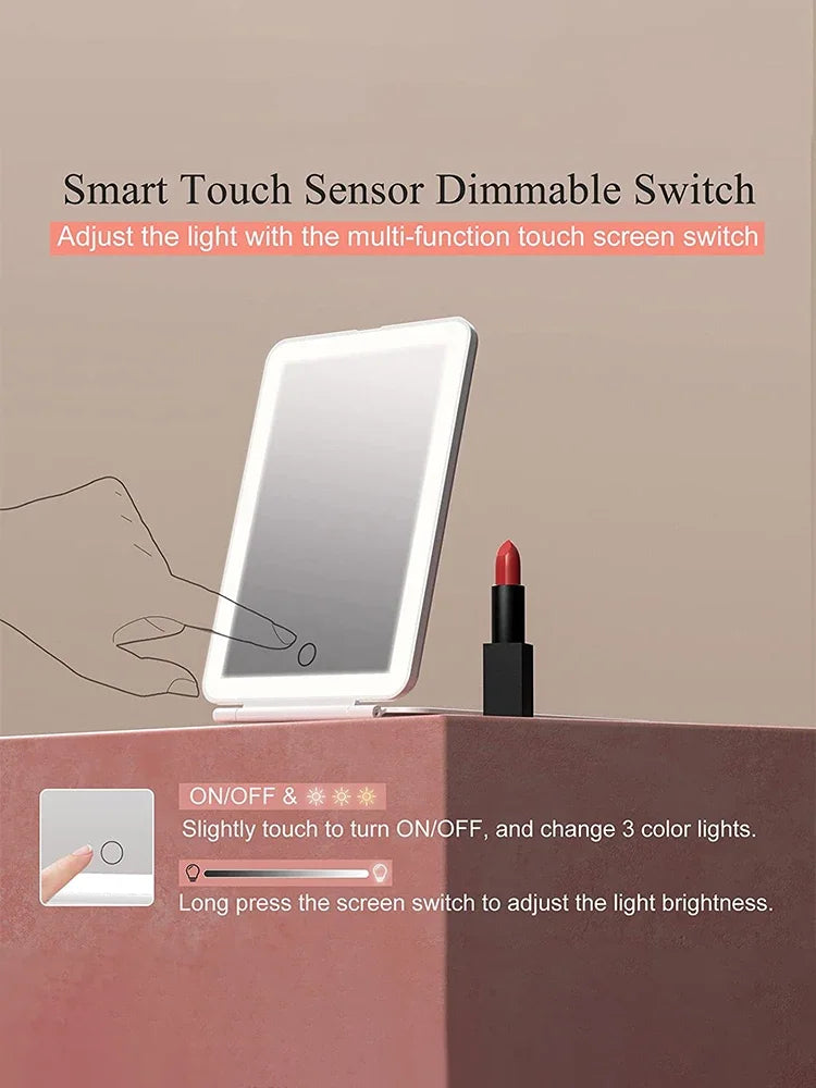 LED Foldable Travel Makeup Mirror with Rechargeable Light - Smarsty