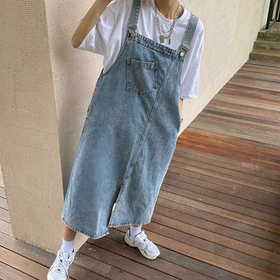 Spring Summer Denim Overall Dress Women Sleeveless Jeans Dresses Fashion Female Solid Slip Casual Loose Spaghetti Strap Dresses - Smarsty