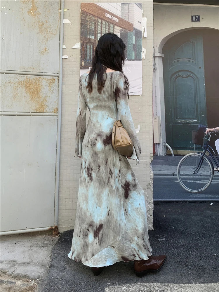 CHEERART Designer Pleate French Long Maxi Dress For Women Flare Long Sleeve Swing A Line Dress Fall Clothes - Smarsty