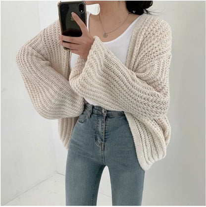 Vintage Harajuku Lantern Sleeve Women Cardigan Sweater Casual Korean Fall Streetwear Tops Coat Chic Lazy Wind Y2k Sweater - Smarsty