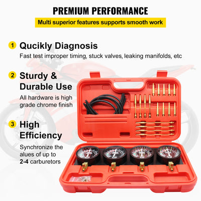 SucceBuy Fuel Vacuum Carburetor Synchronizer Carb Tool sync 4 Gauge Set with Rubber Hose Vacuum Balancer Meter Kit For Motorbike