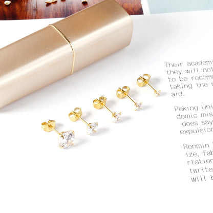 Stainless Steel Cubic Zirconia Stud Earrings Screw Back - Smarsty