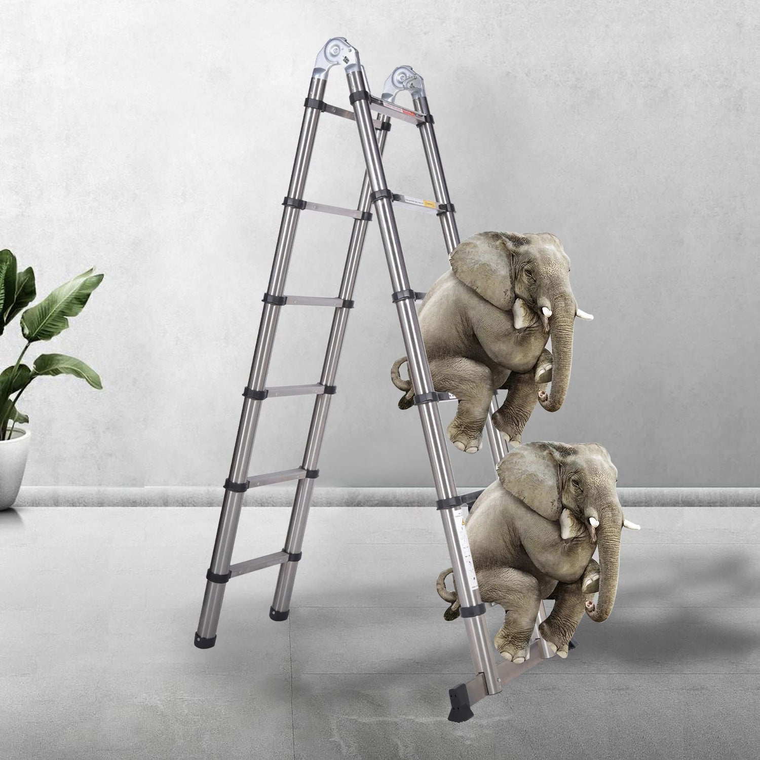 DayPlus Telescoping Ladder Stainless Steel Folding Ladder Portable Extendable Loft Ladder Capacity Max Load 150kg/330lb,EN131