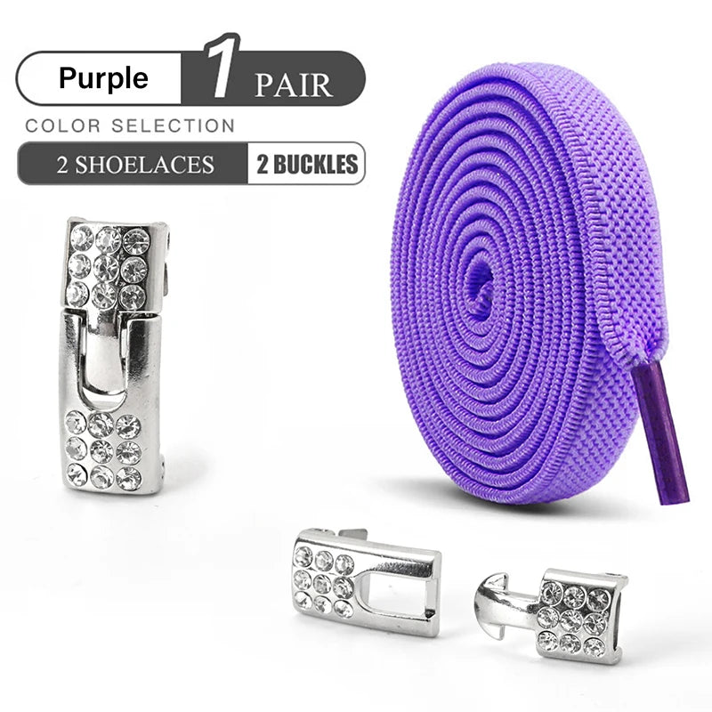 No Tie Shoe Laces Diamond Buckle Elastic Laces Shoelaces Sneaker Kids Adult Shoelace Suitable For Sports Casual Shoes Boots - Smarsty