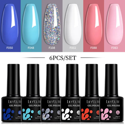 LILYCUTE 6Pcs Gel Nail Polish Kit Bright Pink - Smarsty