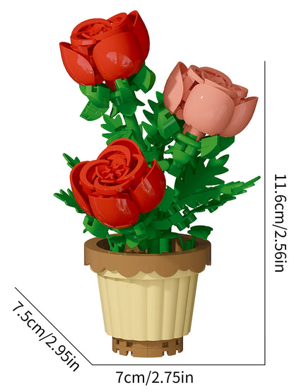 Building block flower simulation bouquet small particle assembly puzzle toy children's handmade DIY potted tabletop ornament - Smarsty