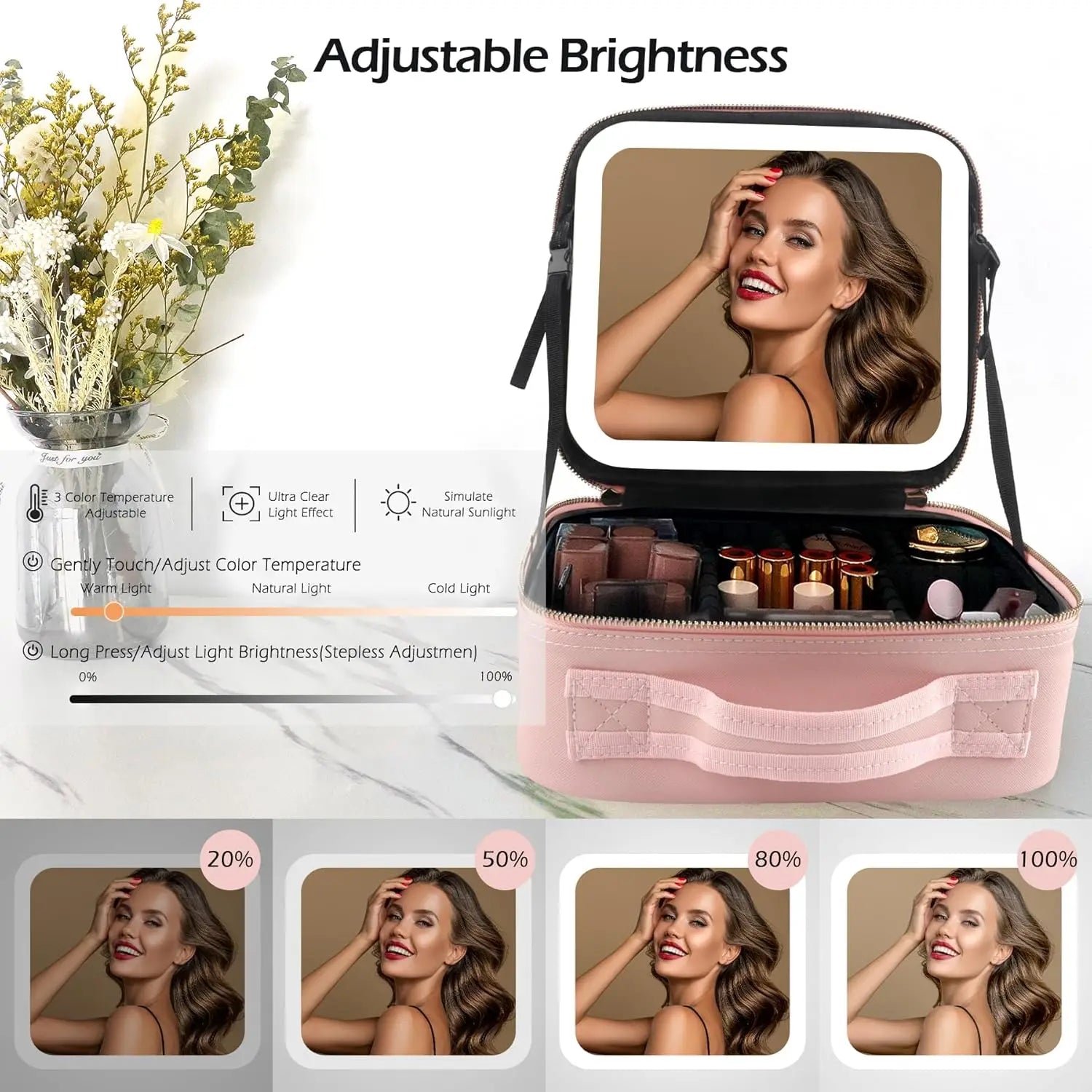 Large Travel Makeup Bag with Illuminated Mirror - Smarsty