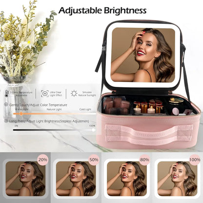Large Travel Makeup Bag with Illuminated Mirror - Smarsty