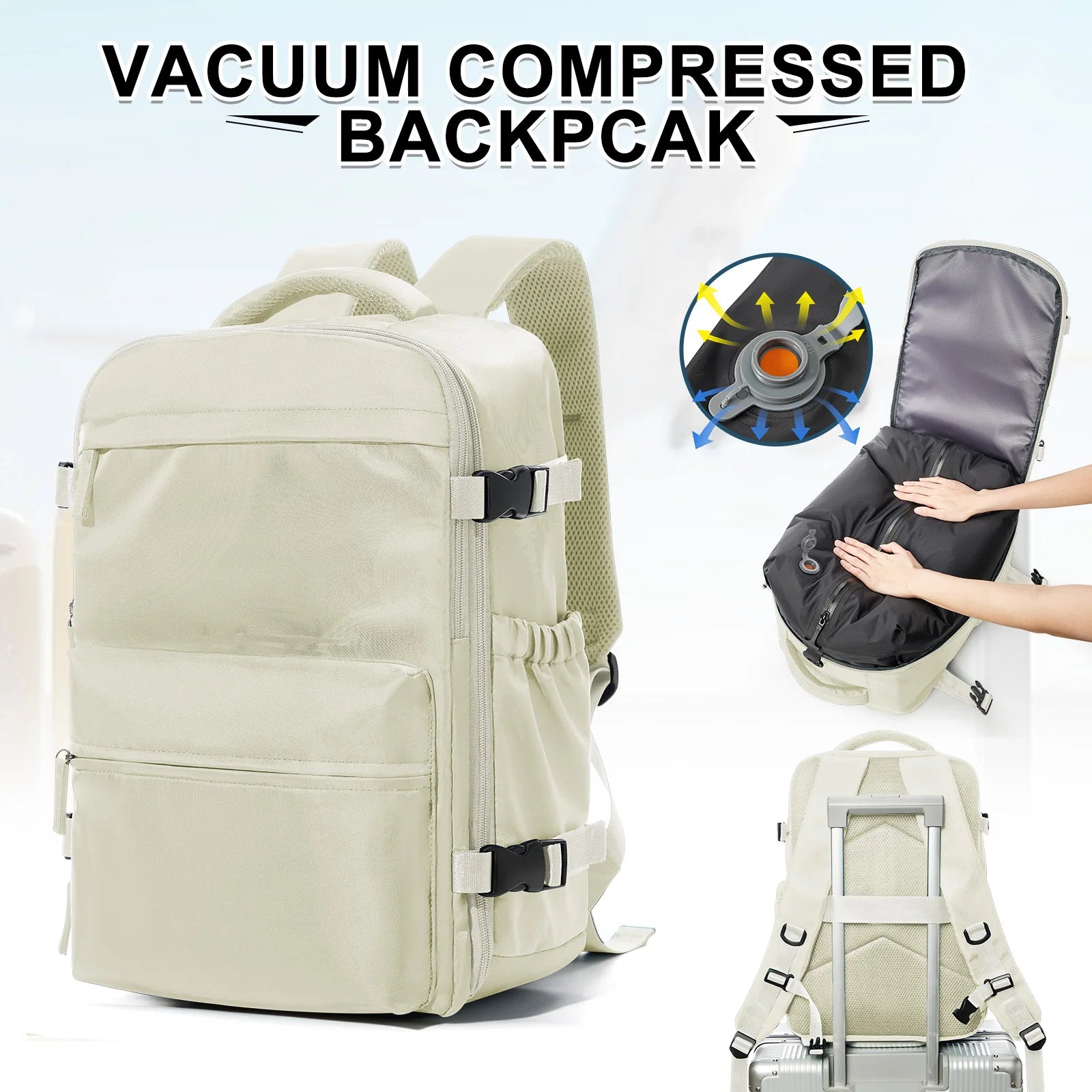 Fashion College Backpack Men Vacuum Compression Backpack, Women Men 15.6in Laptop Backpack Expand Hiking Vacuum Travel Backpack - Smarsty