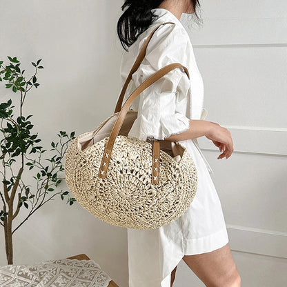 Round Straw Beach Tote for Women Large Capacity Bag - Smarsty