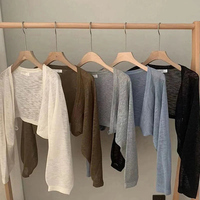 Fashion Thin Solid Color Ice Silk Sunscreen Cardigan Sunscreen Clothing For Women Girls Casual Summer Long Sleeve Short Coat - Smarsty