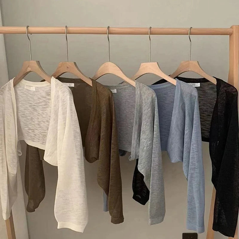 Fashion Thin Solid Color Ice Silk Sunscreen Cardigan Sunscreen Clothing For Women Girls Casual Summer Long Sleeve Short Coat