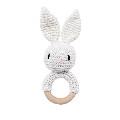 Baby Crochet Rattle Wooden Teether Toy BPA Free Wood Rodent Rabbit Rattle Baby Mobile Play Gym Newborn Educational Music Toys by Smarsty