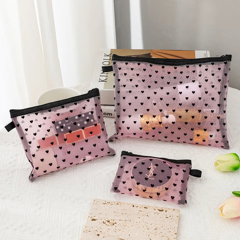 Transparent Heart Makeup Bag Portable Cosmetic Pouch - Smarsty
