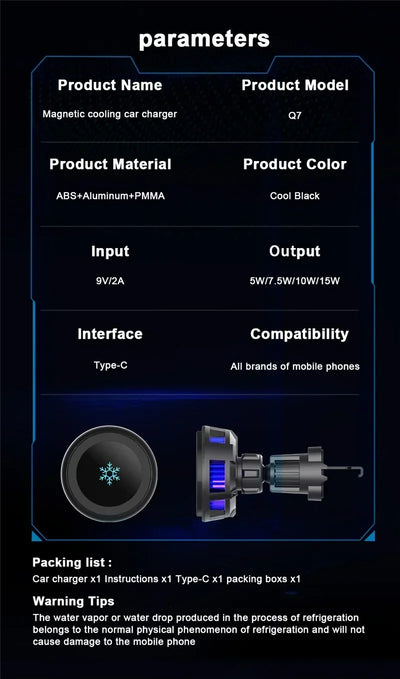 Ice Cooling Magnetic Wireless Car Charger Stand With LED - Smarsty