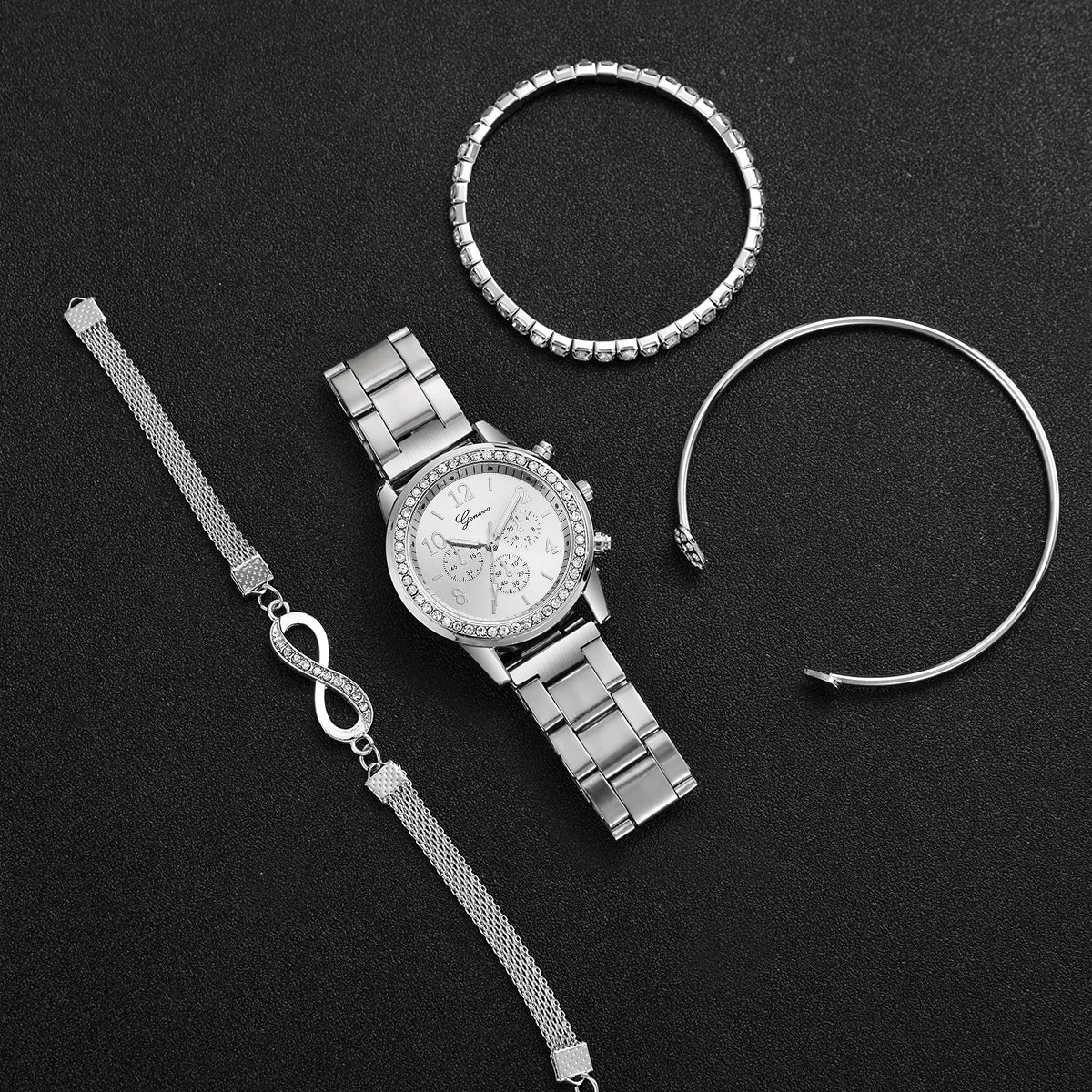 Luxury Rhinestone Women Watches Set with Steel Band - Smarsty