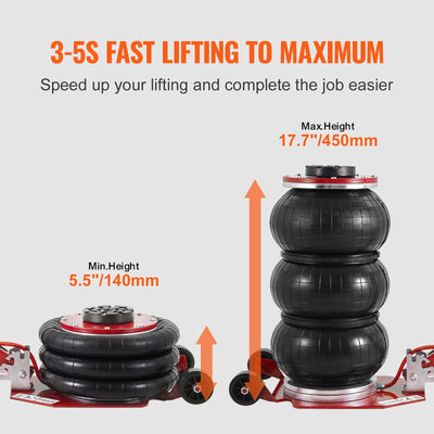 SucceBuy Pneumatic Jack 3 Ton/5 Ton Triple Bag Air Jack Quick Lift Heavy Duty Car Repair Jacks Folding Rod Jacks with Two Wheels - Smarsty