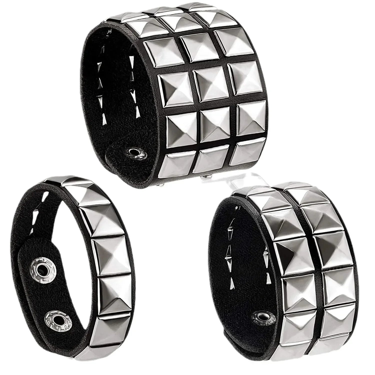 Punk Leather Bracelet with Metal Rivets for Men and Women - Smarsty