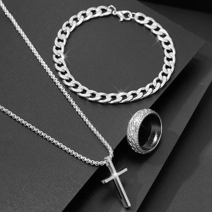 Men's 3 Piece Alloy Jewelry Set with Cross Pendant - Smarsty