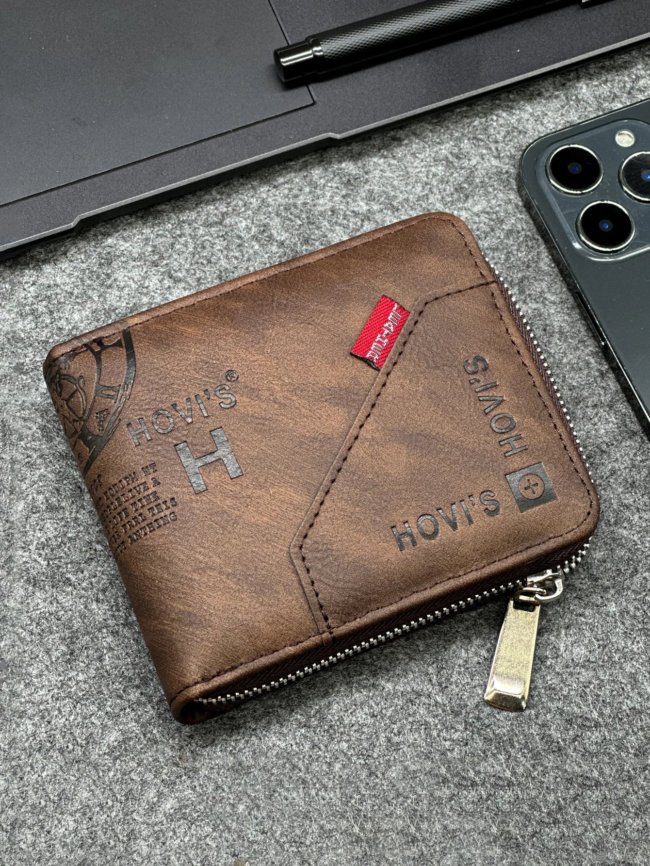 Zippered Slim Mens PU Wallet - Compact Size for Coins & Cards - Business Design - Smarsty