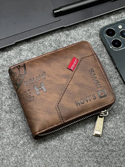 Zippered Slim Mens PU Wallet - Compact Size for Coins & Cards - Business Design - Smarsty