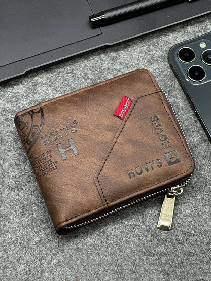 Zippered Slim Mens PU Wallet - Compact Size for Coins & Cards - Business Design - Smarsty