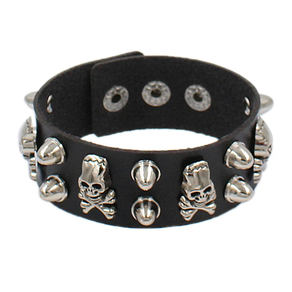 Unisex PU Leather Punk Bracelet With Spikes And Skull - Smarsty