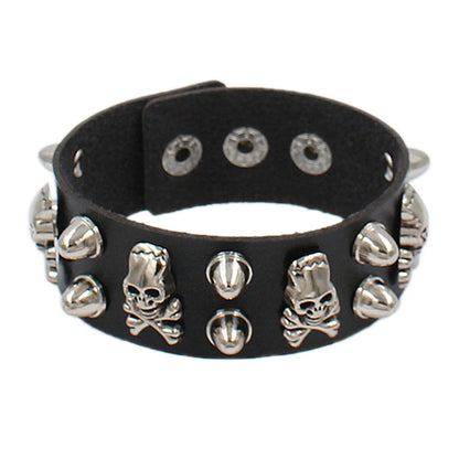 Unisex PU Leather Punk Bracelet With Spikes And Skull - Smarsty