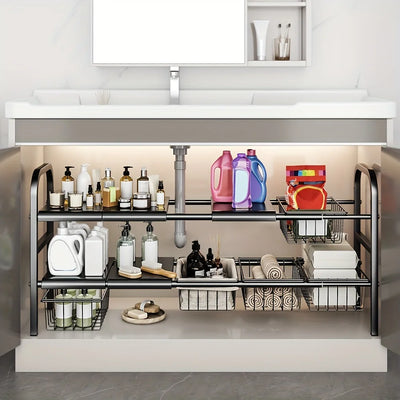 1 Set Multi-Use Kitchen Under Bathroom Sink Organizers - Expandable Cabinet Shelf Organizer Storage Rack by Smarsty