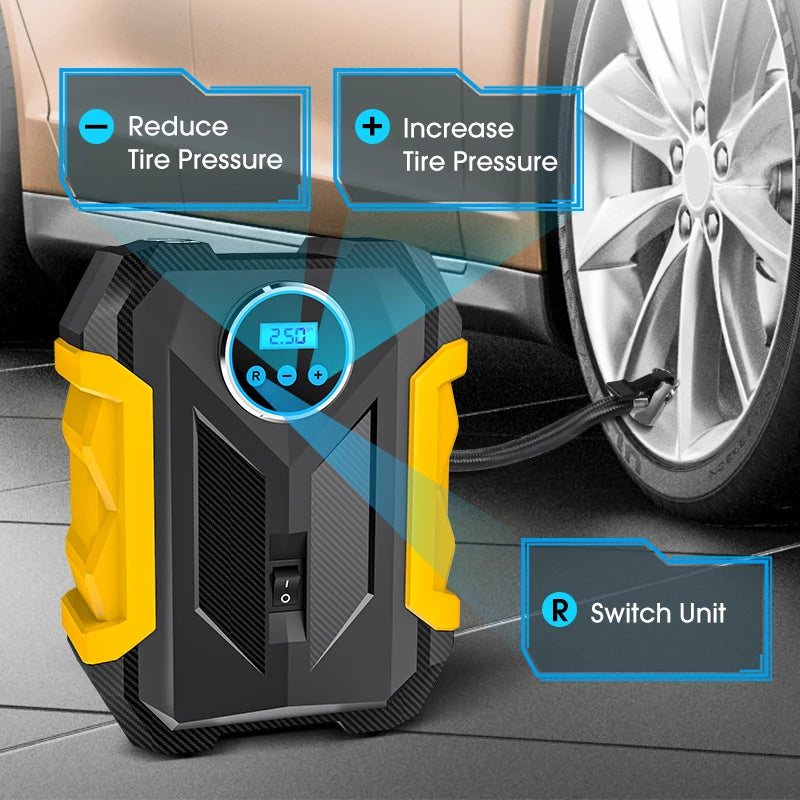 Portable Car Tire Inflator with LED Light and Digital Gauge - Smarsty