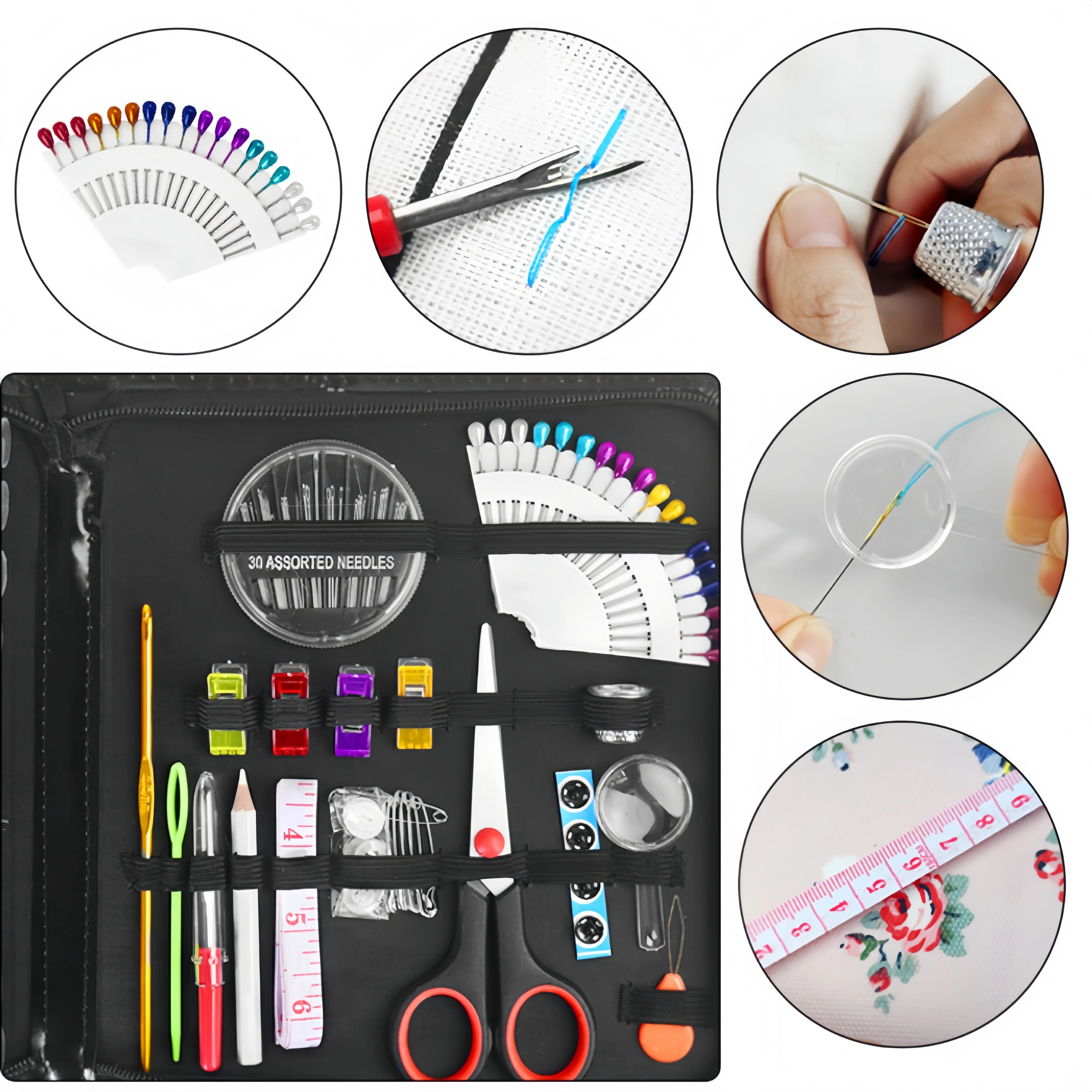 Sewing Kit Complete Set with Threads Needles Scissors Tape Measure Buttons and More for DIY Handcraft Projects Home and Travel - Smarsty