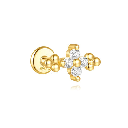 925 Sterling Silver Lotus Tassel Zircon Stud Earrings - Smarsty