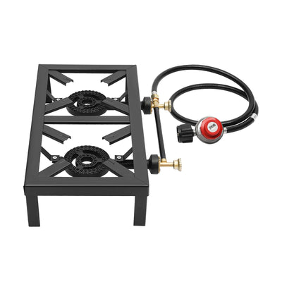 8000W Portable Double Burner Outdoor Gas Stove Propane Cooker with Adjustable 0-10Psi Regulator Hose for Patio Camping, BBQ