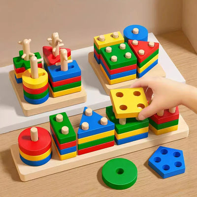 Montessori Toy Wooden Building Blocks Early Learning Educational Toys Color Shape Match Kids Puzzle Toys For Children Boys Girls - Smarsty