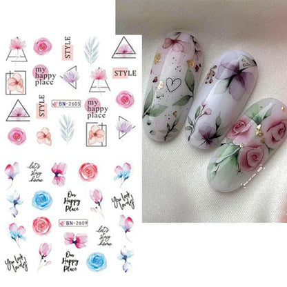 12 Piece Summer Floral Nail Art Stickers for Vibrant Designs - Smarsty