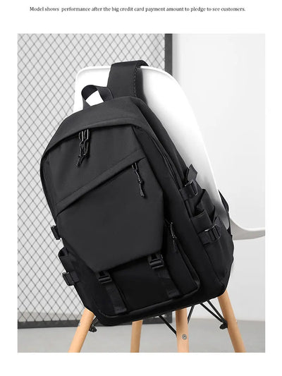 One 15 Inch Polyester Waterproof Solid Color Simple Men's Backpack Fashion Couple Student Computer Backpack - Smarsty