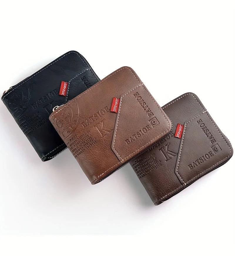 Men's Wallet Made of PU Wax Oil Skin Purse for Men Coin Purse Short Male Card Holder Wallets Zipper Around Money Coin Purse - Smarsty