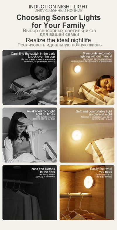 Motion Sensor LED Night Light USB Rechargeable for Cabinets - Smarsty
