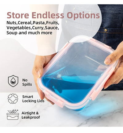 16-Piece Glass Food Storage Containers Set, Leakproof Airtight BPA-Free, Microwave & Oven Safe, Stackable Kitchen Organizers wit