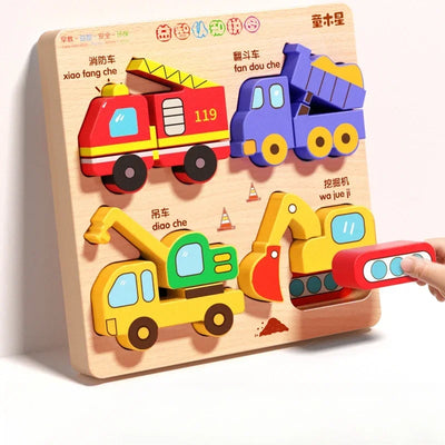 Montessori Cartoon 3D Wooden Puzzle Animal Traffic Jigsaw Toys for Kids Early Learning Educational Cognitive Game Children Gifts by Smarsty