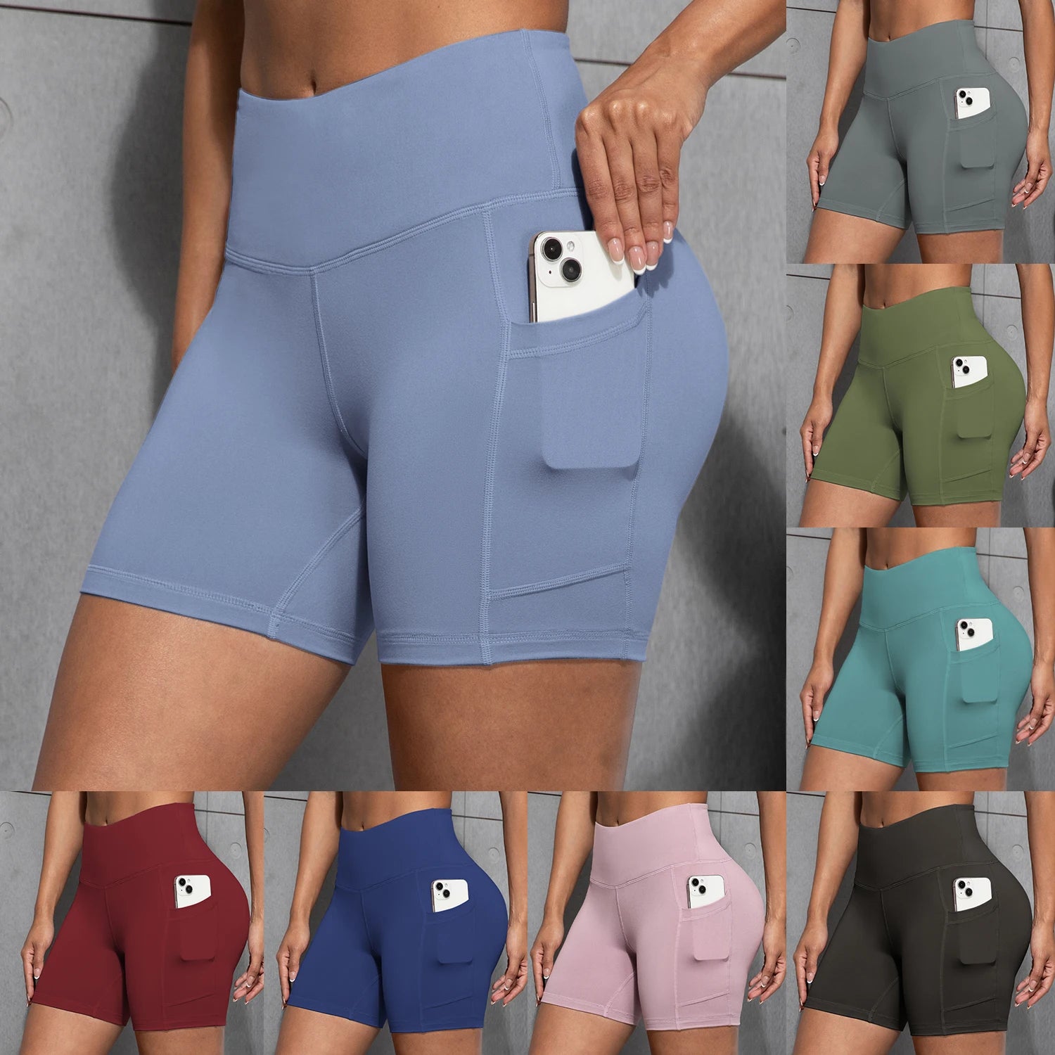 Womens Yoga Pocket Shorts Leggings High Waist  Exercise Fitness Wear Girls Running Elastic Adult Short Pants Sports Outfits ﻿ - Smarsty