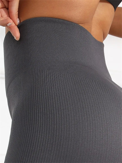 High Waisted Seamless Yoga Leggings, Ribbed Sportswear Tights, Fitness Apparel for Women, Gym and Casual Wear For Fall & Winter - Smarsty