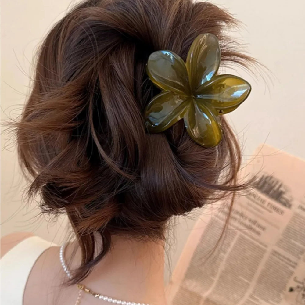 Large Flower Hair Clip Lightweight Mermaid Style Brown Beige - Smarsty