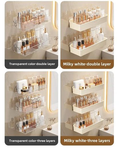 Wall mounted cosmetic and skincare storage rack for bathroom no need for drilling Multi functional kitchebathroom storage rackra by Smarsty