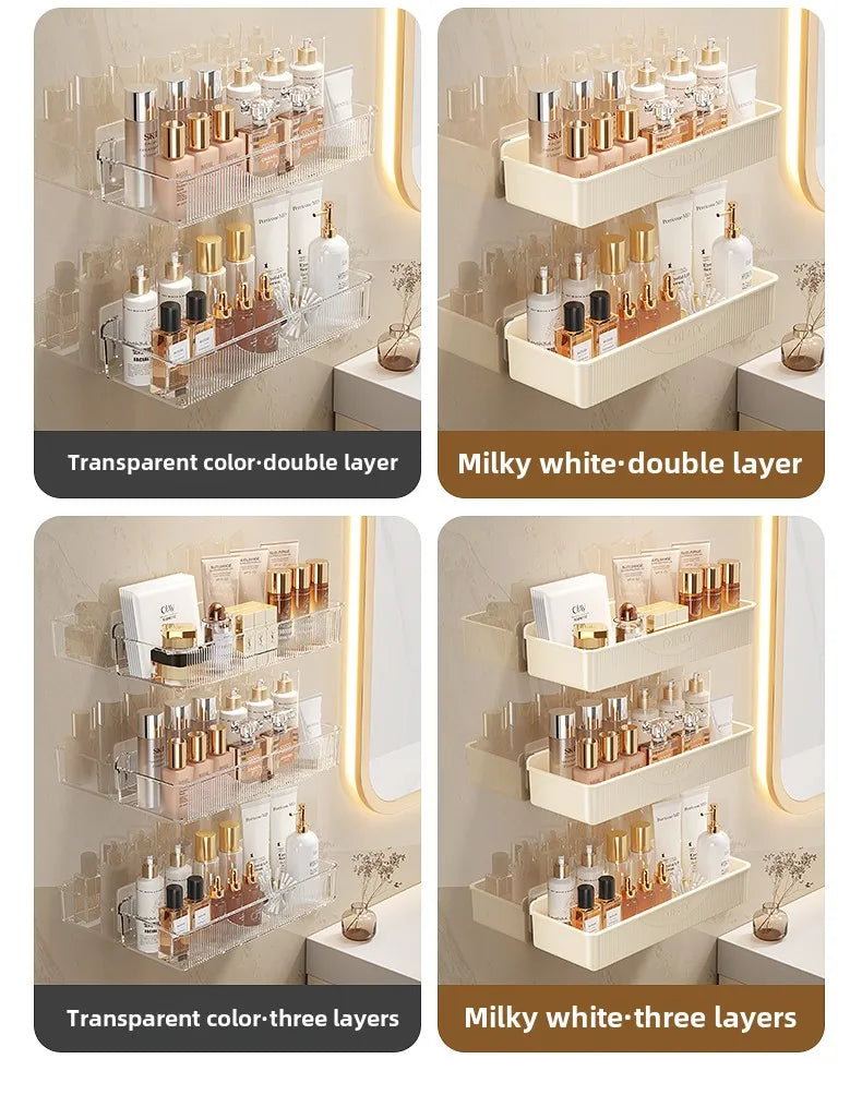 Wall mounted cosmetic and skincare storage rack for bathroom no need for drilling Multi functional kitchebathroom storage rackra by Smarsty