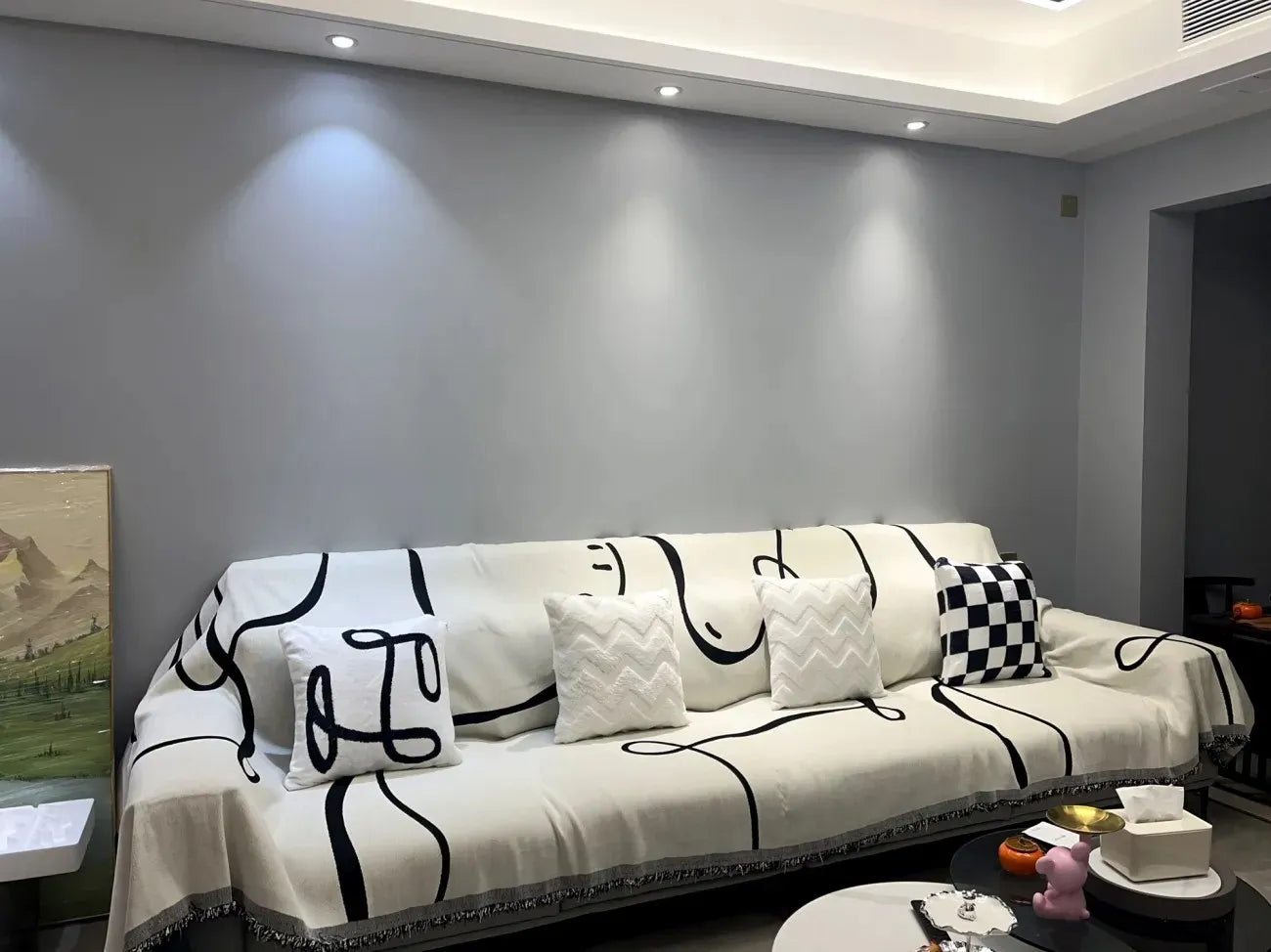 Black Chenille Sofa Cover for Dust Protection - Smarsty