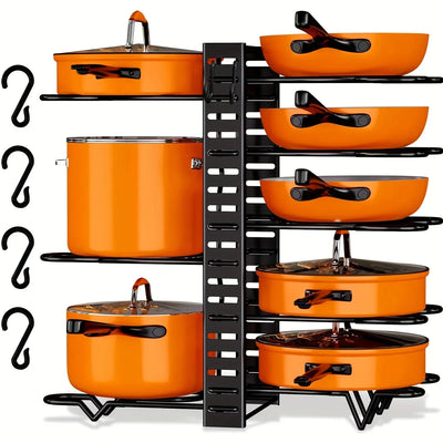 Space-Saving 8-Tier Pot Rack Organizer - Durable Metal Holder for Pans, Pots, and Lids to Keep Your Kitchen Neat and Tidy by Smarsty
