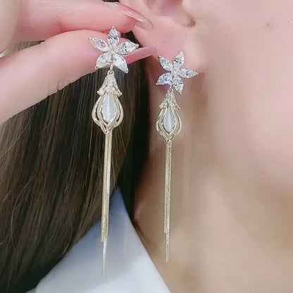 Luxury Crystal Flower Drop Earrings for Women Wedding Gift - Smarsty