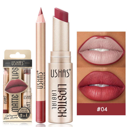 USHAS 12 Color Lip Liner and Lipstick Set Long Lasting Matte Finish - Smarsty