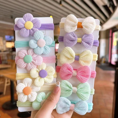 12 Pack Floral Bow Hair Ties Soft No Damage Elastic - Smarsty
